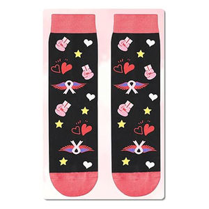 Calcetines de fe y lucha para mujer con corazón negro y Rosa/estampados de boxeo inspiradores lucha contra el cáncer suela temática longitud de la tripulación Logo Cuff - Product Image 2
