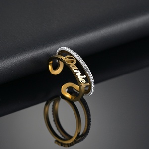 Anillo Doble Chapado en Oro con Diseño de Letra y Diamantes de Imitación, Joyería de Aleación Moderna para Uso Diario, para Mujer - Product Image 4