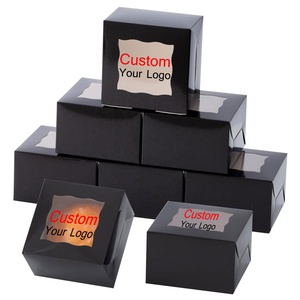 Factory Marketing Cupcakes Desserts Small Treat Bakery Boxes Halloween Mini Black Cake Box 10x10x8 With Window For Pastries