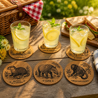 Ensemble de 6 sous-verres en liège naturel avec imprimé animal, logo personnalisé, sous-verres mignons pour animaux, écologiques, isolants thermiquement