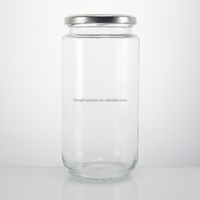 Pot en verre rond de 1000 ml, 1 litre, 32 oz, 1 L, pot de conservation en verre pour la mise en conserve des aliments, pot pour cornichons, ghee, confiture, miel, avec couvercle en métal
