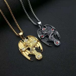 Men's Titanium Steel Dragon <b>Cross</b> Pendant Necklace Gold Plated Stainless Steel <b>Chain</b> Asymmetry Design Gift Jewelry - Product Image 1