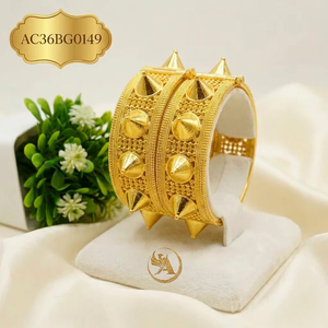Ensemble de bracelets pyramidaux ethniques africains plaqués or 24 carats pour femmes, luxueux, gaufrés, pour mariage, sans nickel - Product Image 1