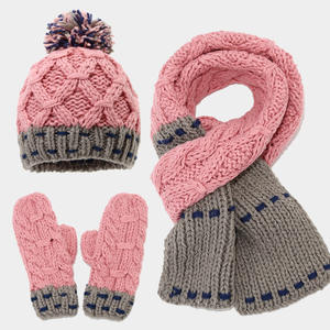 Femmes hommes hiver thermique ensemble Slouchy Pom Ski casquette avec correspondant tricot écharpe bonnet bonnet <span class=keywords><strong>gants</strong></span> adulte 3 pièces ensemble - Product Image 6