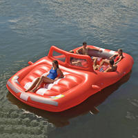 Île flottante gonflable géante pour 6 personnes, radeau de fête luxueux avec bar à glace intégré pour lac, océan, plage