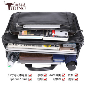 Tiding Men's Genuine Leather <b>Briefcase</b> Black 1452 Business Travel Laptop Bag - Product Image 3