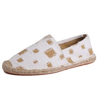 Nouvelle Arrivée Chaussures Décontractées Tendance à Semelle Caoutchouc Motif Carreaux, Sandales en Paille Tressée à Enfiler pour Hommes et Femmes, Vente Directe Usine