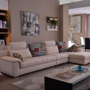 China foshan home furniture colorful stripy pillow white sofa,living room furniture l shape sleeper sofa