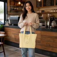 Sac fourre-tout en toile de coton recyclé, personnalisé avec logo de dessin animé, écologique, durable, sans BPA, non toxique, avec bouton, vente en gros