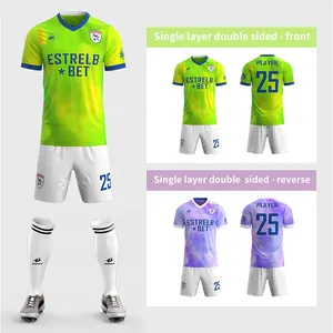 Oem Custom Breathable Sublimated Reversible Soccer Jerseys Set Soccer Wear Team Uniform Men Gradient Green Football Jerseys Kits