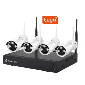 Câmera de vigilância smart tuya 4ch, sistema de vídeo sem fio, câmera 720p 1mp nvr kit