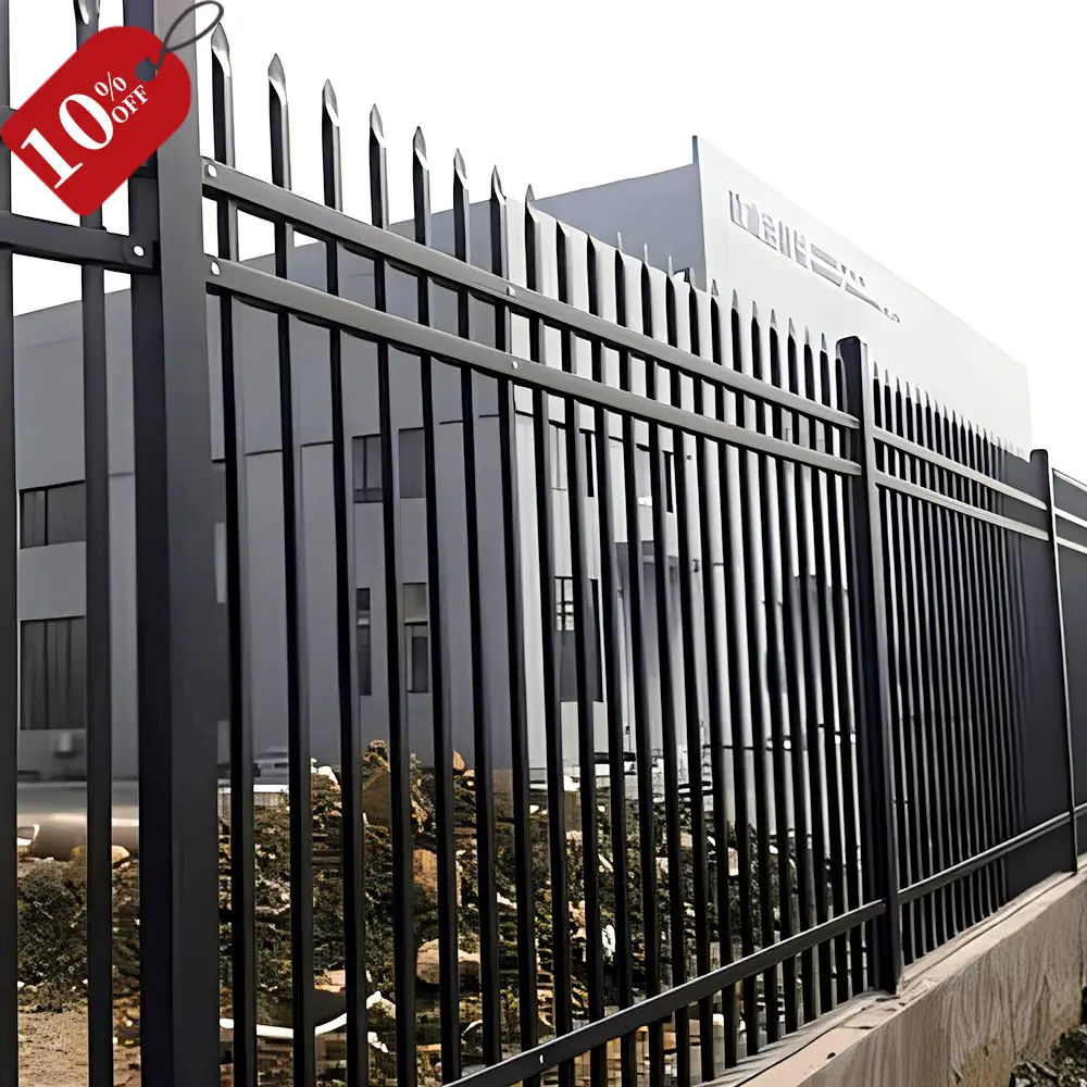 6ftx8ft Outdoor Residential Metal Fence Panel Black Square Tube Zinc Steel Spear Top Picket Fence Ornamental Wrought Iron Fence