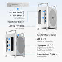 Station d'accueil Thunderbolt 5 10-en-1 40 Gbps USB4 avec affichage 8K pour Mac Mini M4 M4 Pro avec boîtier SSD NVMe M.2