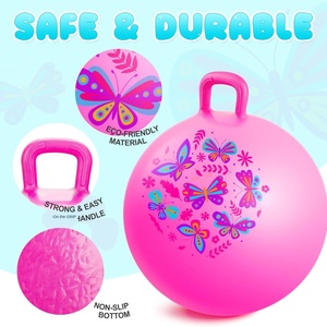 Pelota saltarina rosa de 18 pulgadas con asa para niños, juguete inflable para jugar en interiores/exteriores, regalo de juguete de animal inflable. - Product Image 2