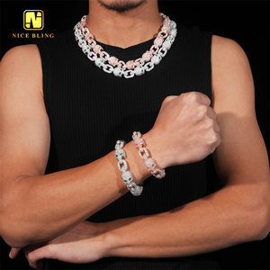 Collana Cubana Hip Hop con Teschio e Scheletro in Moissanite Colorata, Catena a Maglie Cubane Fantasia, Pronta Consegna, Supera il Test del Diamante - Product Image 3
