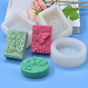 Desain baru kupu-kupu anggrek bentuk buatan tangan sabun silikon cetakan lilin beraroma DIY persegi panjang sabun silikon cetakan