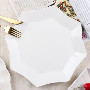Platos de cena con borde de oro blanco de cerámica de nueva forma, plato único de porcelana fina para fiesta de boda - Product Image 4