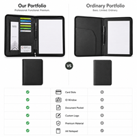 Portafolio de Cuero PU A4 con Cierre y Logotipo Personalizado, Bolsa Premium para Documentos con Ranuras para Tarjetas y Ventana para Identificación, Organizador de Oficina, Venta al Por Mayor