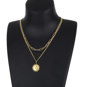 Hot Sales 2 Layer Necklace Sun Flower Pendant Face Pendant <b>Choker</b> Set Jewelry Necklace - Product Image 6