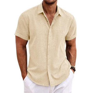 Camisas de Lino para <span class=keywords><strong>Hombre</strong></span>, <span class=keywords><strong>Manga</strong></span> <span class=keywords><strong>Corta</strong></span>, Casuales, con Botones, para Playa, Verano, Bodas - Product Image 6