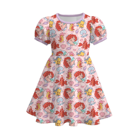 Robe d'été décontractée pour bébé fille en soie de lait, motif animaux marins de dessin animé, respirante, boutonnée, longueur genou, manches courtes, avec personnage