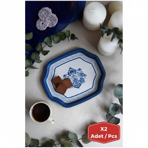 Plateau à bord ondulé incurvé 238x358 Ensemble de 2 pièces Motif décoratif bleu et blanc inspiré des azulejos Design - Product Image 3