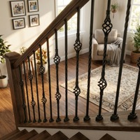 Balustres d'escalier modernes en fer forgé pour intérieur, design double panier, noir mat sablé, 1/2 pouce, garantie à vie