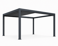 Pergola motorisée intelligente RKOVE RK-E1 en aluminium à lames orientables avec stores latéraux coupe-vent et éclairage LED pour cuisine extérieure