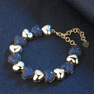 Toderi Jewelry Eco-friendly <b>Copper</b> Gold Plated Micro Pave Multicolor Zircon Adjustable Heart <b>Bracelet</b> for Romantic Gift Giving - Product Image 2