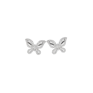 Orecchini a farfalla in oro bianco con strass di cristallo incastonati a canale per l'uso quotidiano da donna, stile classico - Product Image 1