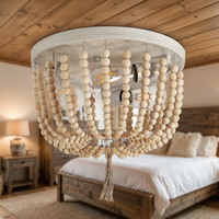 Plafonnier LED rond moderne à montage en surface avec perles en bois E27 pour chambre d'enfant, hôtel, cuisine