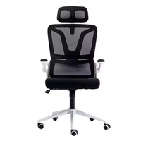 Chaise de bureau ergonomique en maille noire et blanche avec dossier fendu, soutien lombaire indépendant, assise en mousse haute densité, hauteur réglable et dossier respirant rabattable