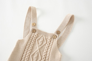 Peto de punto trenzado para bebé, 100% algodón, mono acanalado con botones, pantalón con tirantes, ropa para recién <span class=keywords><strong>nacido</strong></span> - Product Image 5