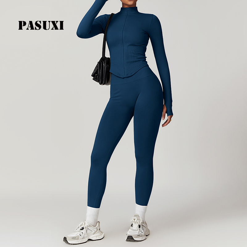 PASUXI Seamless 5 Piece Yoga Set Women Workout Clothes High Waist Gym Activewear Custom Moisture Wicking Breathable Sports Suit