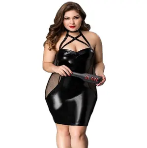 Large size sex underwear exported to Europe and America imitation patent leather sex suit black with hand clap