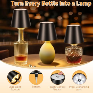 Lampe de table moderne RGB en forme de bouteille de vin, sans fil, rechargeable, à commande tactile, portable, pour restaurant, avec abat-jour intégré - Product Image 2