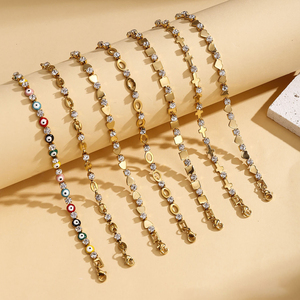Declaración de acero inoxidable 18K Pvd Gold Zircon Butterfly Cross Heart Evil Eyes <span class=keywords><strong>Charm</strong></span> Chain <span class=keywords><strong>Bracelet</strong></span> Mujeres <span class=keywords><strong>Rhinestone</strong></span> <span class=keywords><strong>Bracelet</strong></span> - Product Image 4