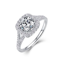 Bague de fiançailles de luxe en argent sterling S925, moissanite ronde couleur D VVS1, halo coussin, à double sangle, plaqué rhodium, certifiée GRA