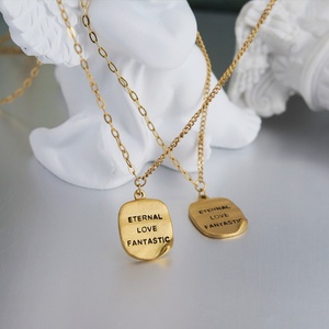Custom Inspirational Quotes Stainless Steel Brush Effect Gold Plated Mini square Pendant Necklace for Women - Product Image 2