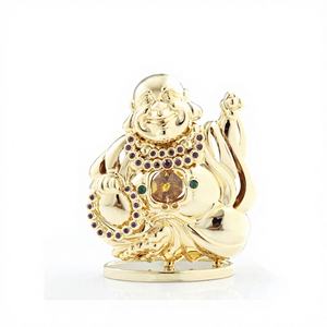 Figura de Buda de Metal Chapado en Oro Crystocraft con Cristales de Corte Brillante, Origen China, Regalo Empresarial para Decoración del Hogar con Feng Shui - Product Image 1