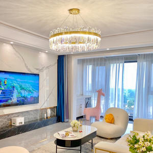 Anneau de plafond moderne Lampes suspendues chambre d'hôtel luxe rectangulaire cercle or lustres en cristal - Product Image 6