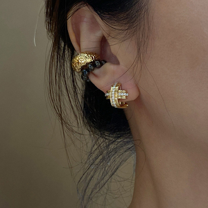 Aazuo – bijoux Vintage en or jaune massif 18 carats, diamants naturels véritables, boucles d'oreilles en forme de croix, cadeau pour femmes, usage quotidien, Au750 - Product Image 5