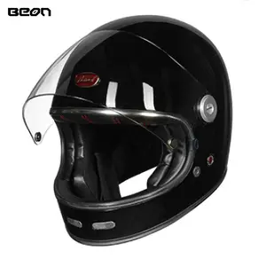 Beon B510 Koolstofvezel Materiaal Helderzwarte Full Face Helmen Motorfiets Vintage Retro Klassieke Helmen Voor Harley Rijden