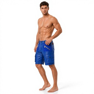 Pantalones Cortos Cargo Azules para Hombre, Cintura Media, Secado Rápido, Poliéster, Bermuda Casual con Bolsillos, Cierre de Botón, Color Sólido, Tejido de Tela - Product Image 1