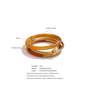 JINYOU 7775 Ensemble de bracelets tendance en acier inoxydable plaqué or, multicouches, empilables, en résine ambrée, style métallique épais - Product Image 6