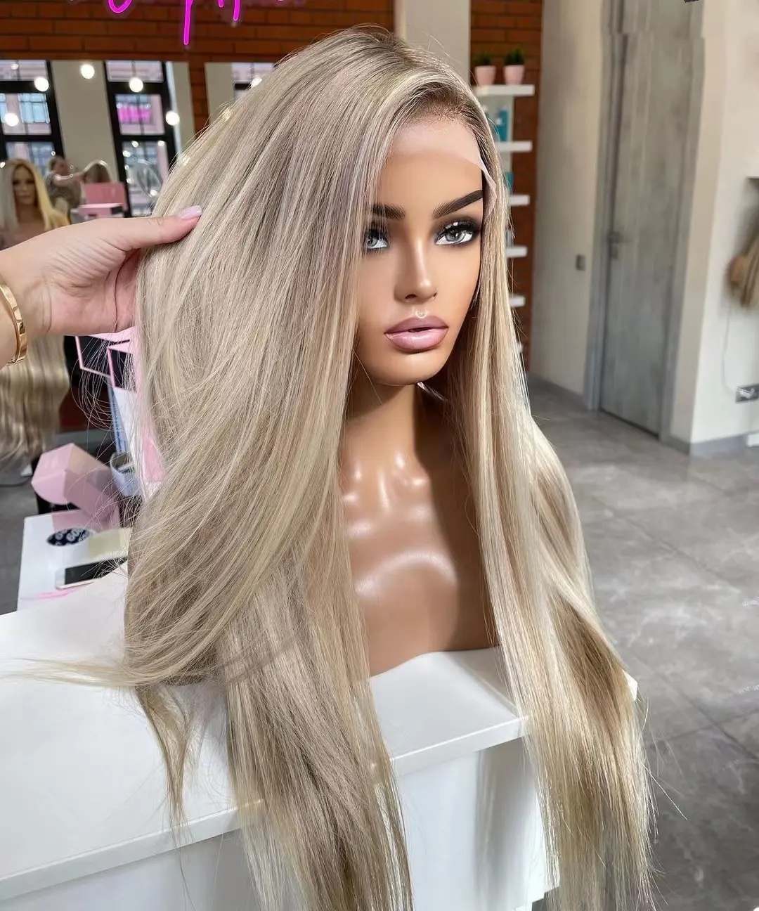 Deals European Cuticle Aligned Single Knots Highlight Ash Blonde Color Silky Straight Wave Virgin Hair Lace Front Wigs