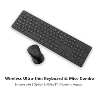 Clavier et souris sans fil 2,4 G ultra-minces pleine taille USB 104 touches, clavier numérique à axe ciseaux, touches multimédias, 1600 DPI