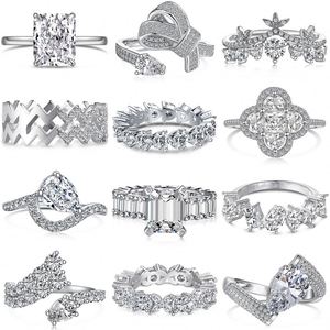 Sparkle Fashion S925 Silver <b>Rings</b> Jewelry Women Diamond Moissanite 8A Crushed <b>Iced</b> Out Cut Zirconia Wedding Engagement <b>Ring</b> - Product Image 3