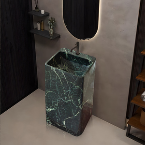 Lavabos <span class=keywords><strong>de</strong></span> Baño Personalizados, Lavamanos <span class=keywords><strong>de</strong></span> Mármol Verde Rectangular con Pedestal, <span class=keywords><strong>Lavabo</strong></span> <span class=keywords><strong>de</strong></span> Mármol para Baños <span class=keywords><strong>de</strong></span> Hoteles Modernos y Villas - Product Image 4