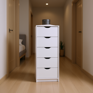 Commode étroite blanche à 5 tiroirs Depot E Shop Houma, design minimaliste, 33x15x85cm - Product Image 2